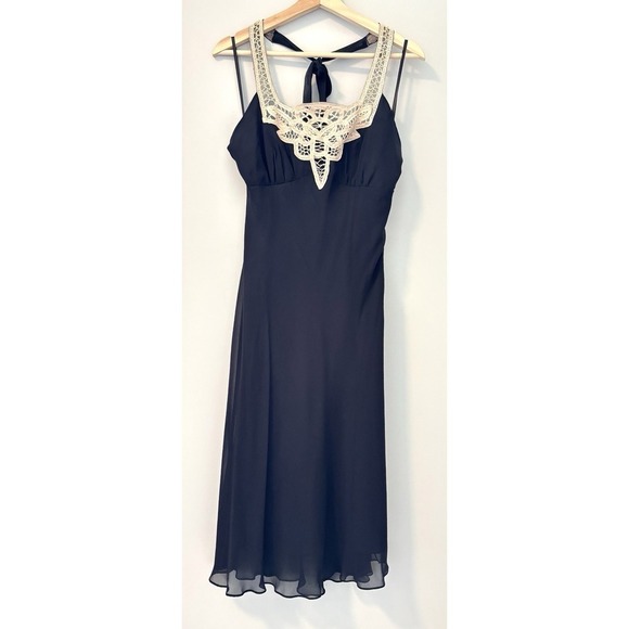 Nicole Miller Size 8 Halter Dress Crochet Black Chiffon Midi Romantic Victorian - Picture 1 of 12